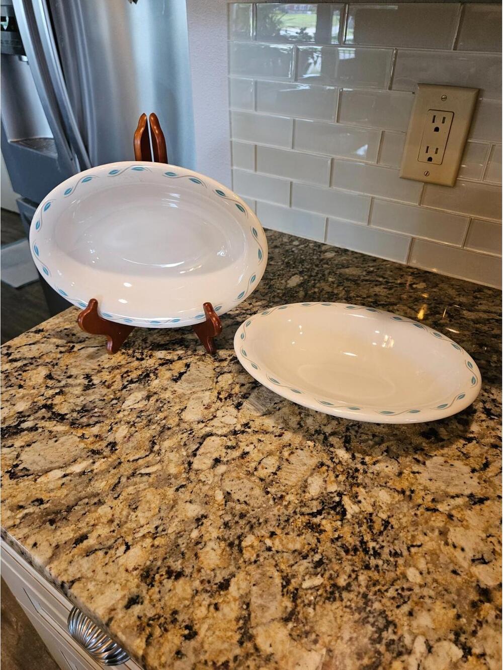 Homer Laughlin Set of 2 Oval Restaurantwear 10" Serving Bowls - Turquoise/Gray